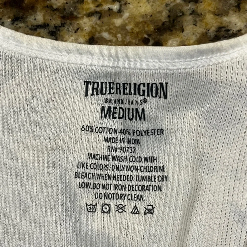 True Religion Mens Ribbed Tank Top White Sleeveless Undershirt Logo Medium